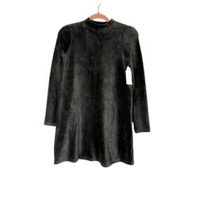 NWT Nordstrom Black Long Sleeve Ribbed Velvet Bodycon Mini Dress Size 10/12